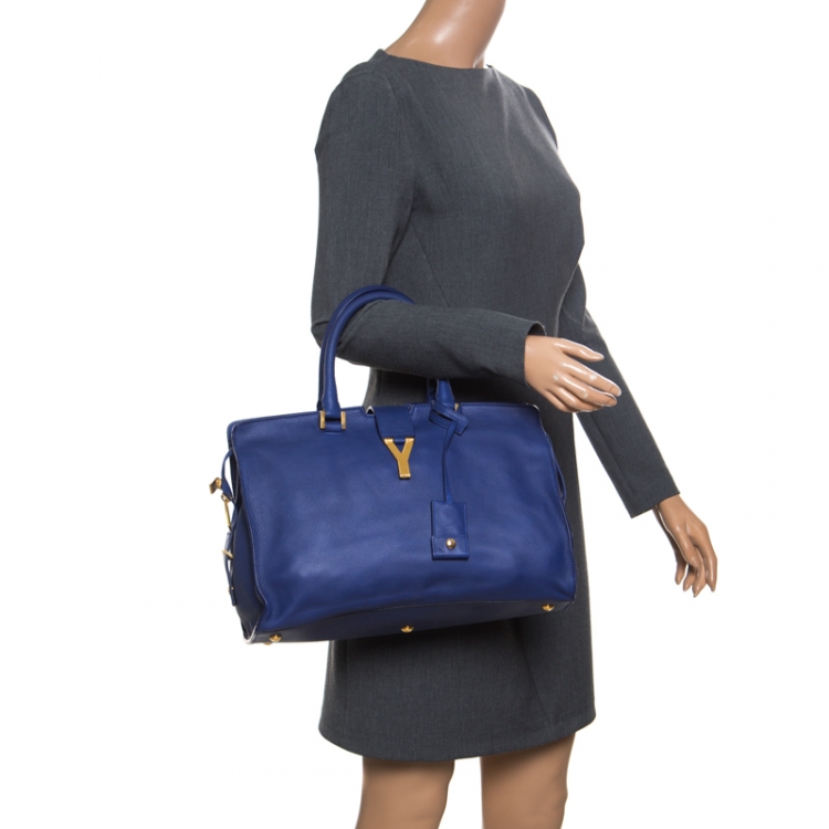Pre Owned Saint Laurent Blue Leather Medium Cabas Chyc Tote