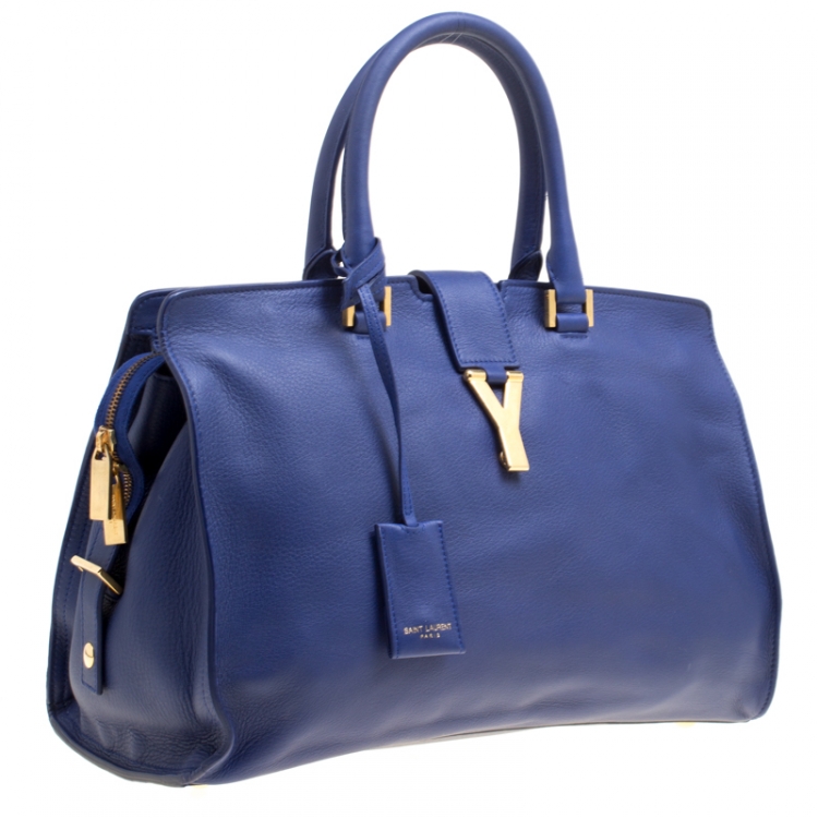 Pre Owned Saint Laurent Blue Leather Medium Cabas Chyc Tote