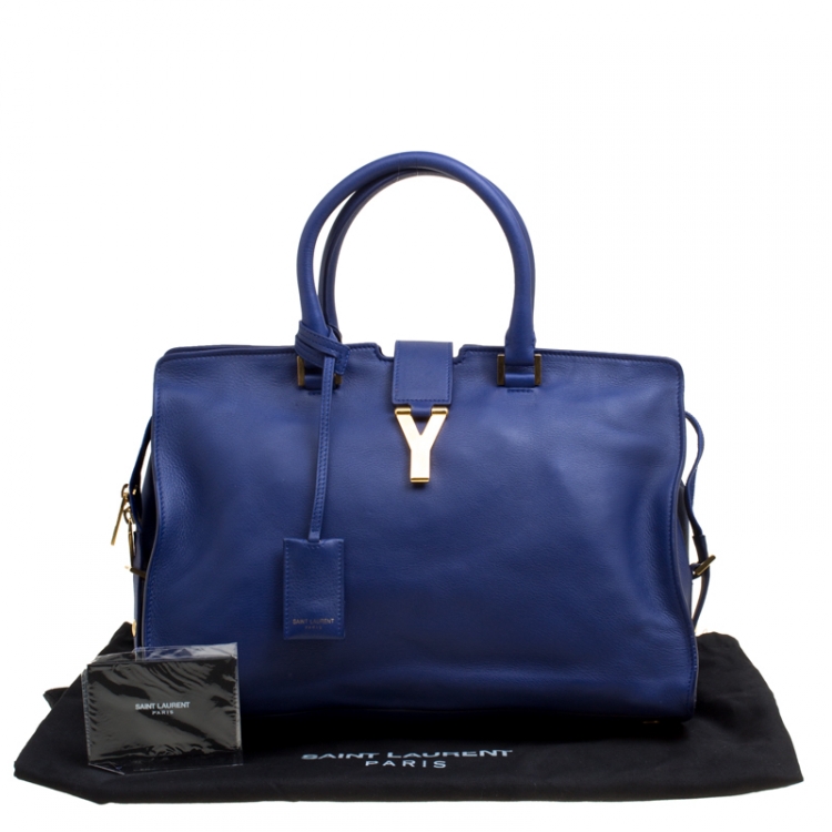 Pre Owned Saint Laurent Blue Leather Medium Cabas Chyc Tote