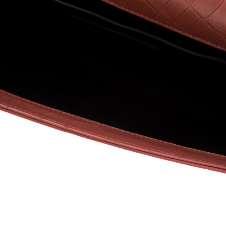 Pre Owned Saint Laurent Red Croc Embossed Leather Monogram Clutch 