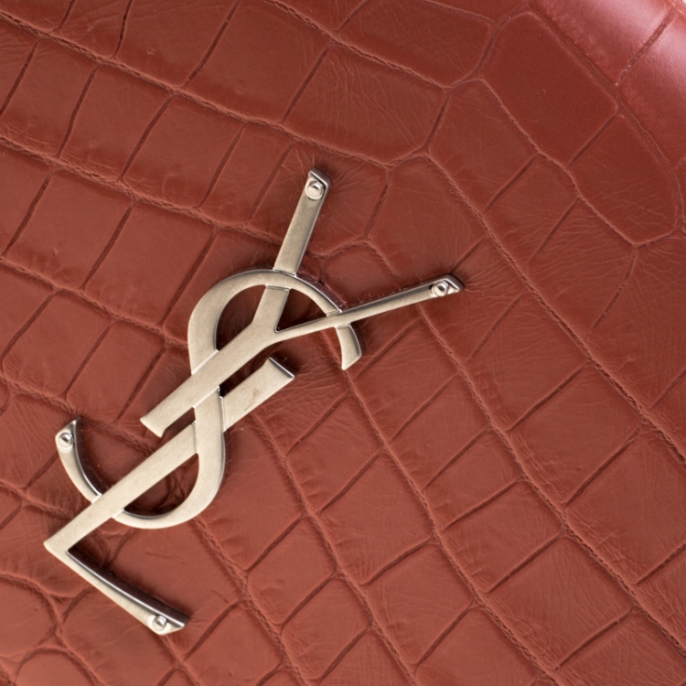 Pre Owned Saint Laurent Red Croc Embossed Leather Monogram Clutch 