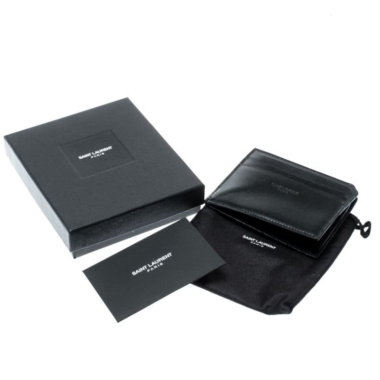 Pre Owned Saint Laurent Black Leather Fragments Card Case