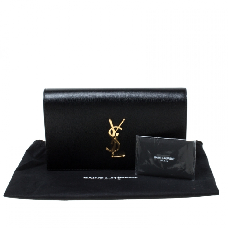 Pre Owned Saint Laurent Paris Black Leather Monogram Clutch