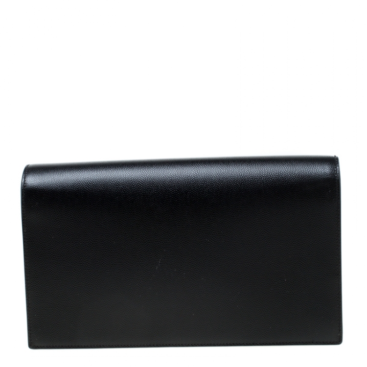 Pre Owned Saint Laurent Paris Black Leather Monogram Clutch
