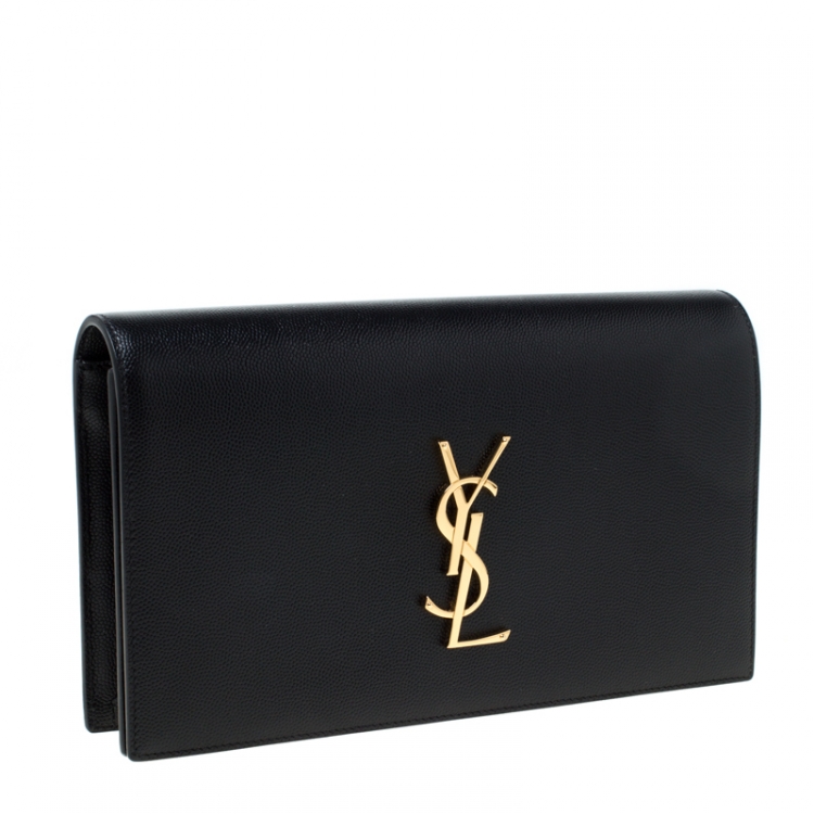 Pre Owned Saint Laurent Paris Black Leather Monogram Clutch