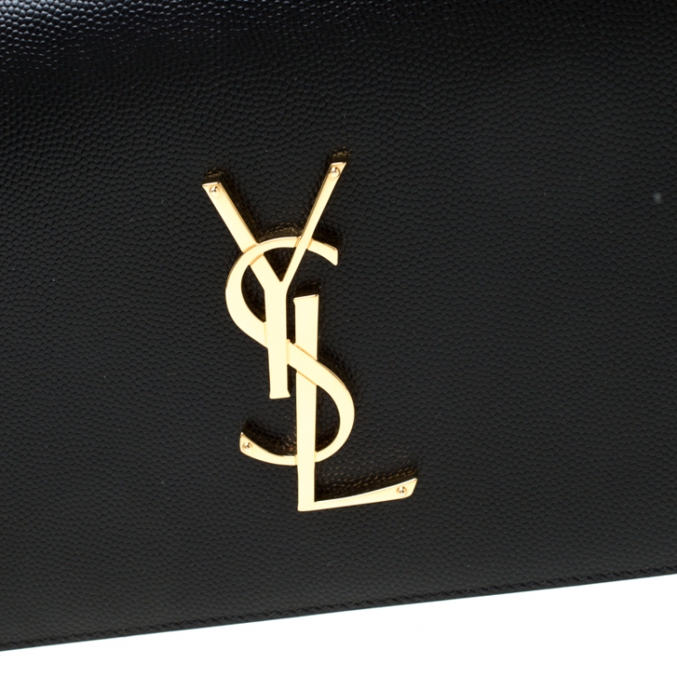 Pre Owned Saint Laurent Paris Black Leather Monogram Clutch