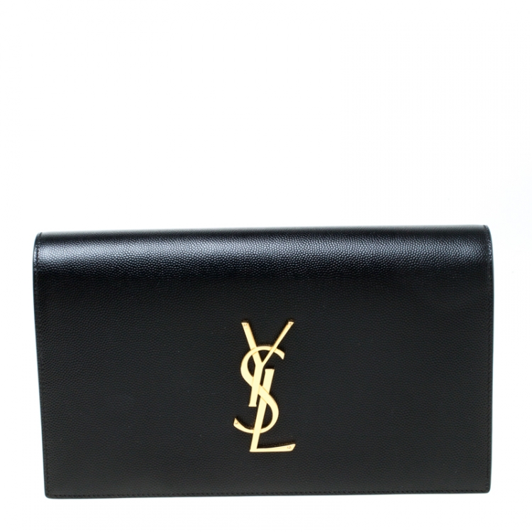 Pre Owned Saint Laurent Paris Black Leather Monogram Clutch
