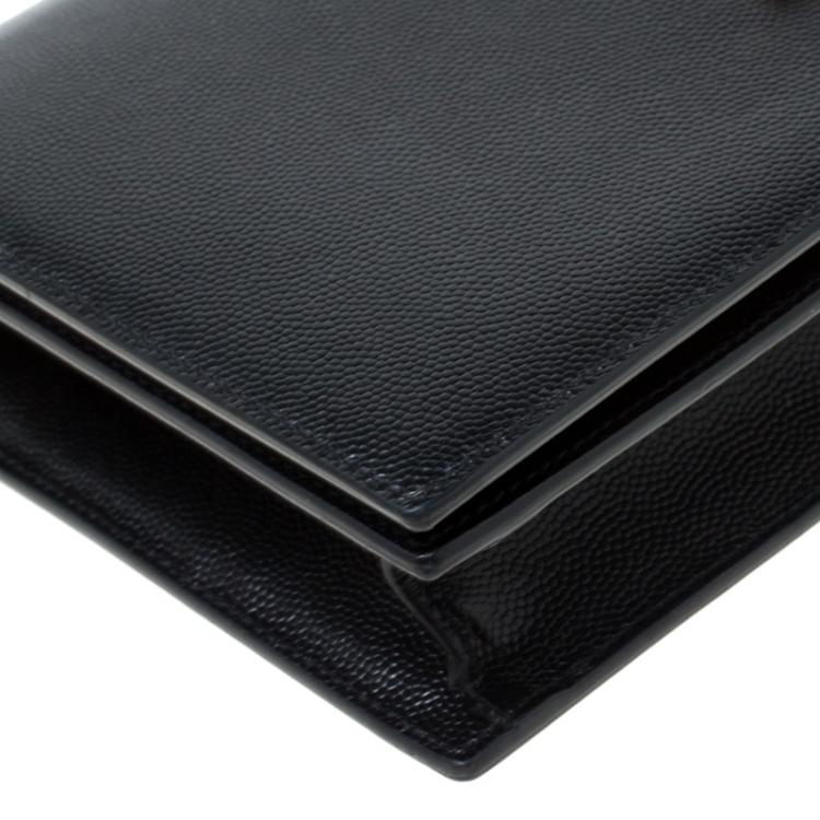 Pre Owned Saint Laurent Paris Black Leather Monogram Clutch