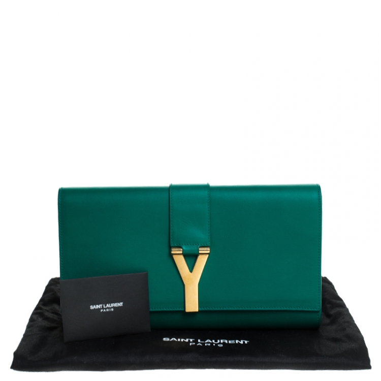 Pre Owned Saint Laurent Paris Green Leather Y-Ligne Clutch