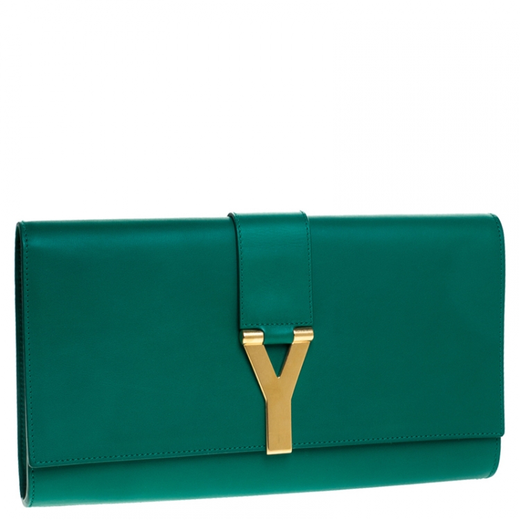 Pre Owned Saint Laurent Paris Green Leather Y-Ligne Clutch