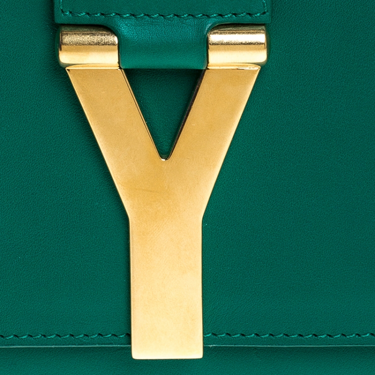 Pre Owned Saint Laurent Paris Green Leather Y-Ligne Clutch