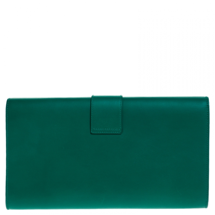 Pre Owned Saint Laurent Paris Green Leather Y-Ligne Clutch