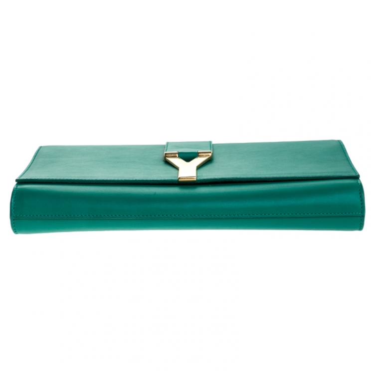 Pre Owned Saint Laurent Paris Green Leather Y-Ligne Clutch