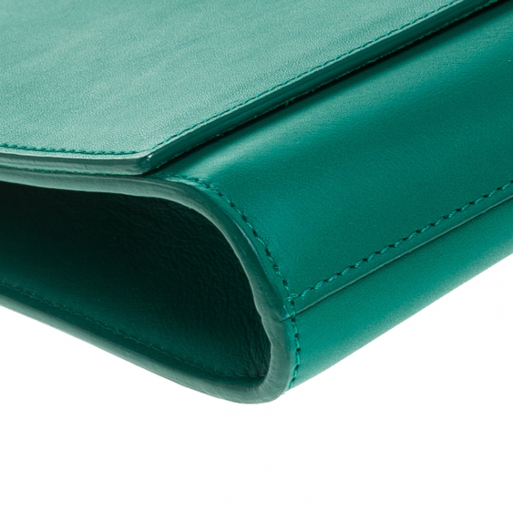Pre Owned Saint Laurent Paris Green Leather Y-Ligne Clutch