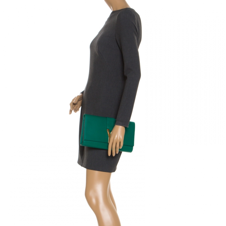 Pre Owned Saint Laurent Paris Green Leather Y-Ligne Clutch