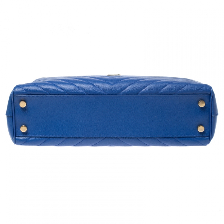 Pre Owned Saint Laurent Electric Blue Matelasse Leather Cassandre Shopper Tote