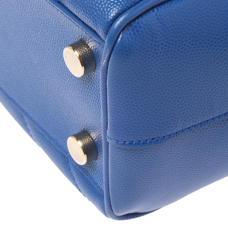 Pre Owned Saint Laurent Electric Blue Matelasse Leather Cassandre Shopper Tote