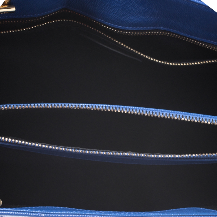 Pre Owned Saint Laurent Electric Blue Matelasse Leather Cassandre Shopper Tote