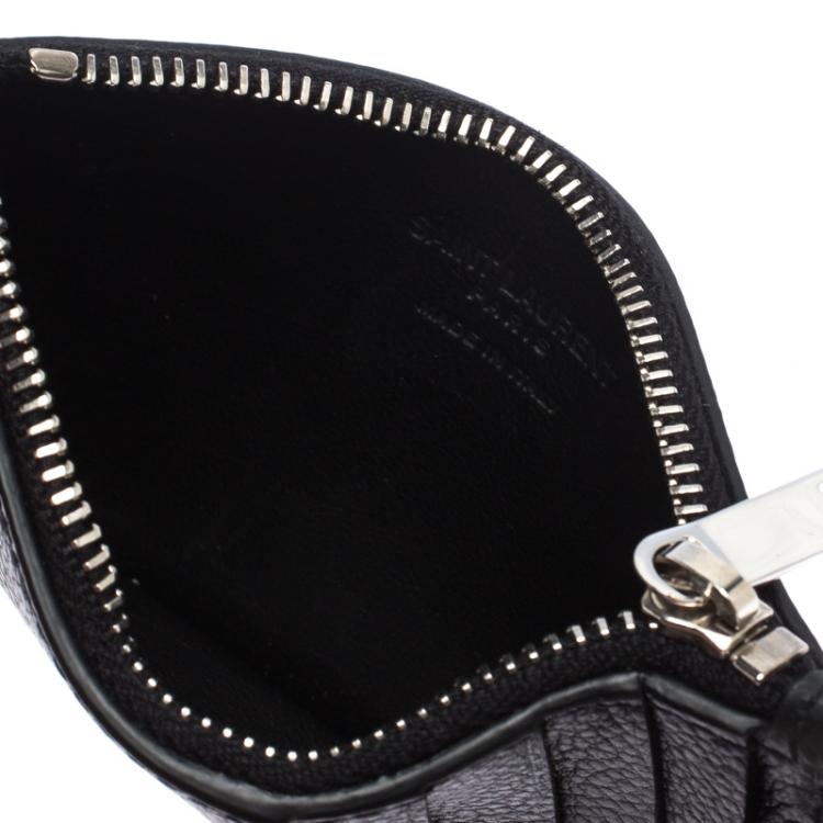 Pre Owned Saint Laurent Black Leather Zipped Fragments Credit Case
