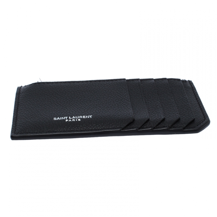 Pre Owned Saint Laurent Black Leather Zipped Fragments Credit Case