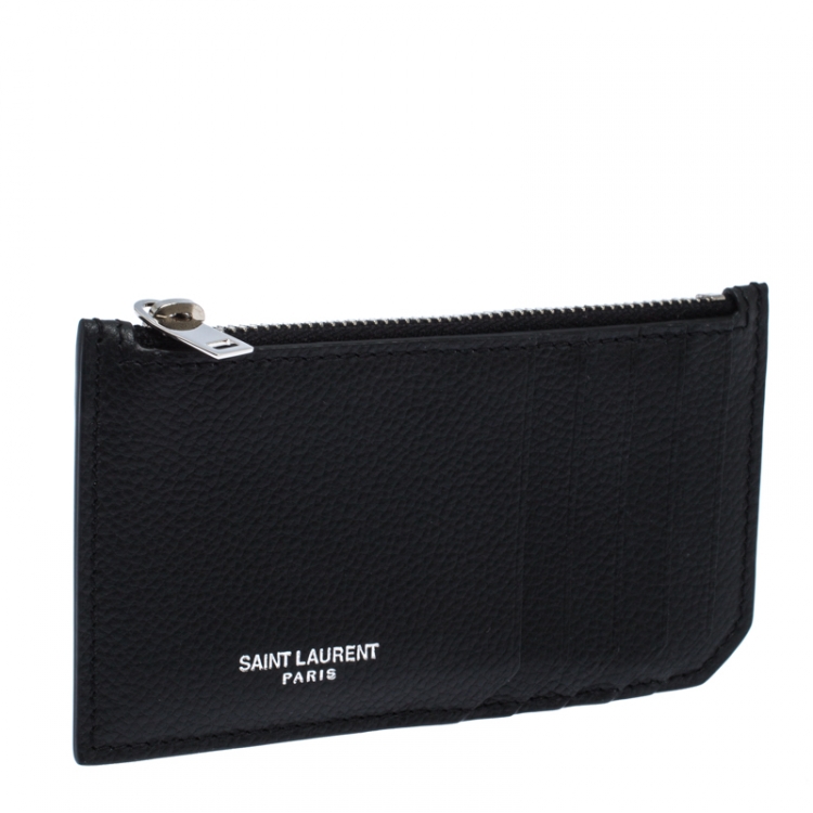 Pre Owned Saint Laurent Black Leather Zipped Fragments Credit Case