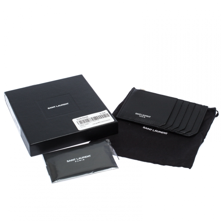 Pre Owned Saint Laurent Black Leather Zipped Fragments Credit Case