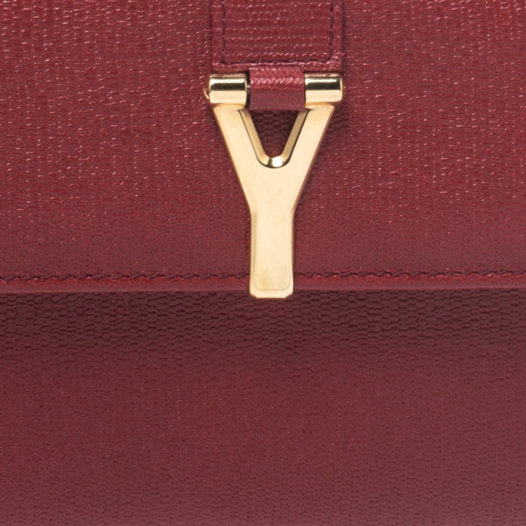 Pre Owned Saint Laurent Paris Red Leather Y-Ligne Flap Wallet