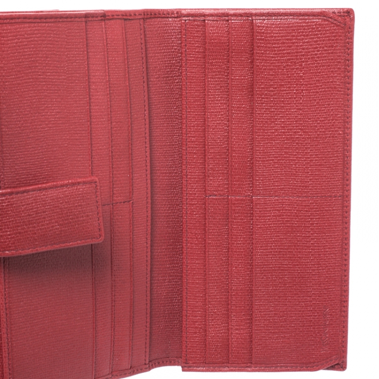 Pre Owned Saint Laurent Paris Red Leather Y-Ligne Flap Wallet