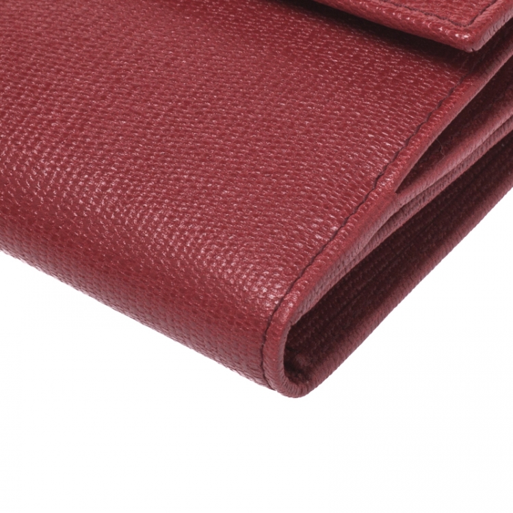 Pre Owned Saint Laurent Paris Red Leather Y-Ligne Flap Wallet