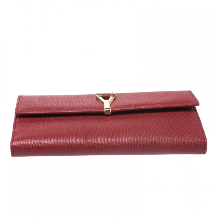 Pre Owned Saint Laurent Paris Red Leather Y-Ligne Flap Wallet