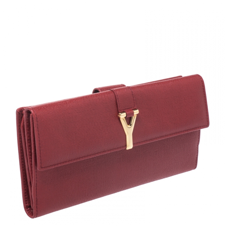 Pre Owned Saint Laurent Paris Red Leather Y-Ligne Flap Wallet
