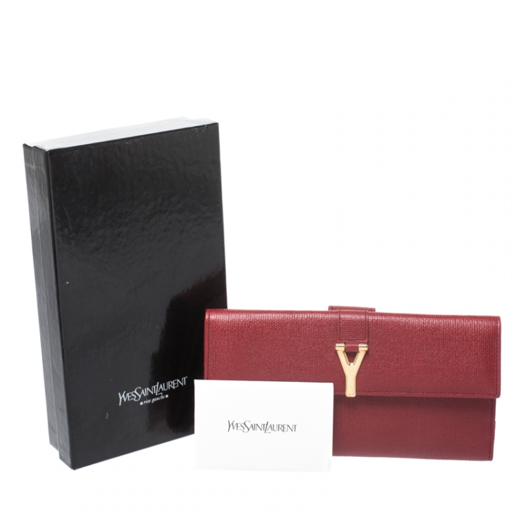 Pre Owned Saint Laurent Paris Red Leather Y-Ligne Flap Wallet