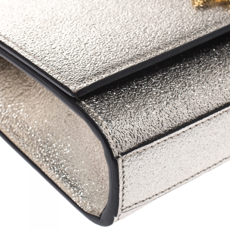 Pre Owned Saint Laurent Metallic Gold Leather Small Kate Monogram Shoulder Bag