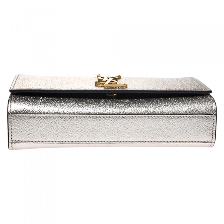 Pre Owned Saint Laurent Metallic Gold Leather Small Kate Monogram Shoulder Bag