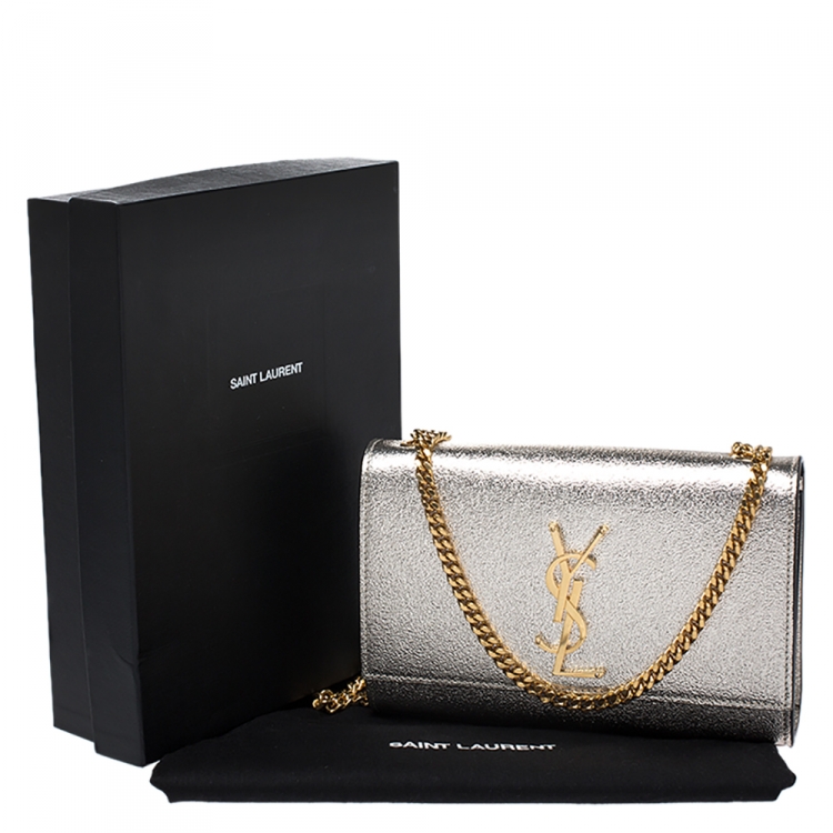 Pre Owned Saint Laurent Metallic Gold Leather Small Kate Monogram Shoulder Bag