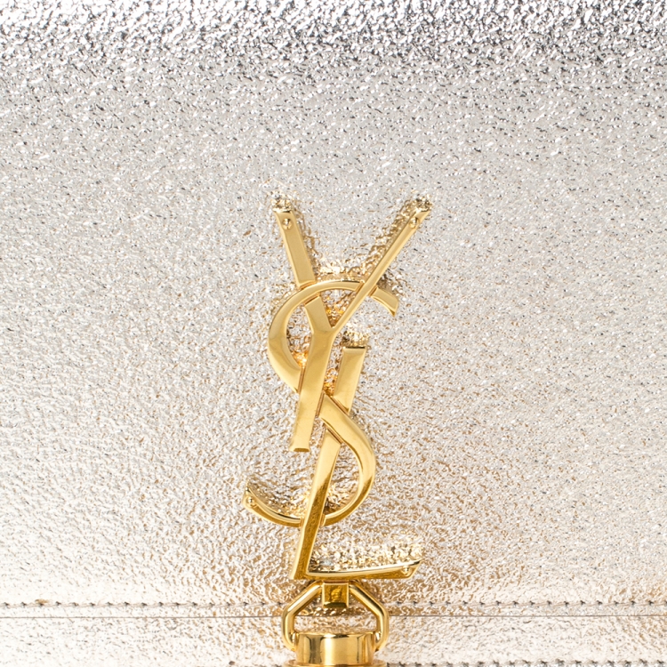 Pre Owned Saint Laurent Gold Crackled Leather Kate Tassel Wallet on Chain 
