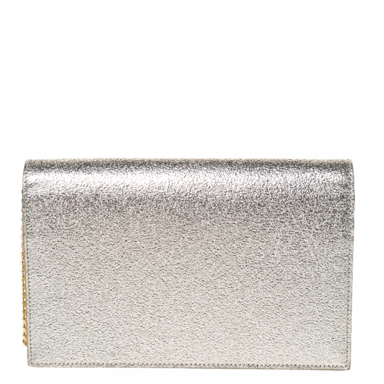 Pre Owned Saint Laurent Gold Crackled Leather Kate Tassel Wallet on Chain 