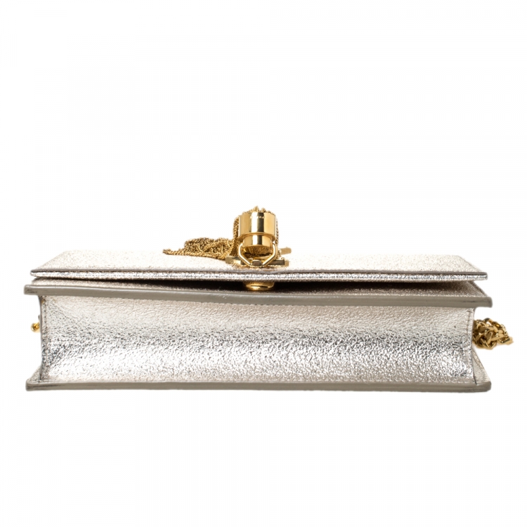 Pre Owned Saint Laurent Gold Crackled Leather Kate Tassel Wallet on Chain 
