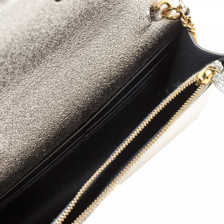 Pre Owned Saint Laurent Gold Crackled Leather Kate Tassel Wallet on Chain 