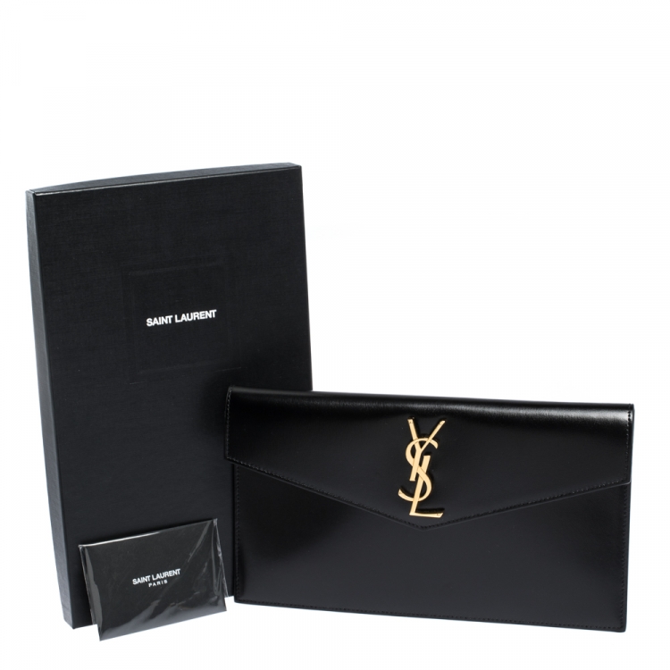 Pre Owned Saint Laurent Black Leather Medium Uptown Clutch