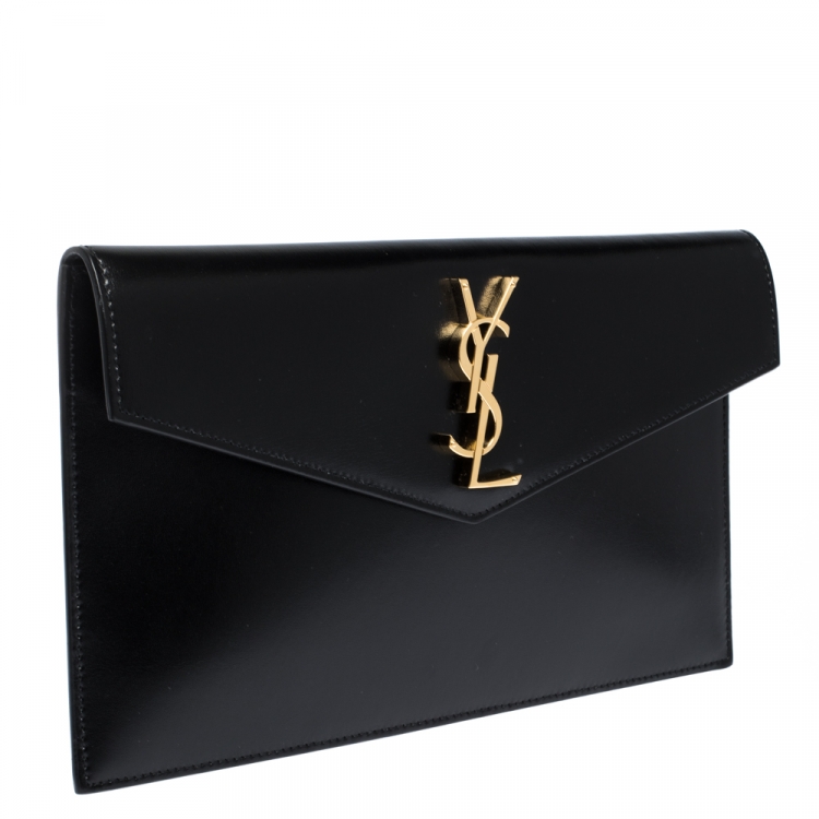 Pre Owned Saint Laurent Black Leather Medium Uptown Clutch