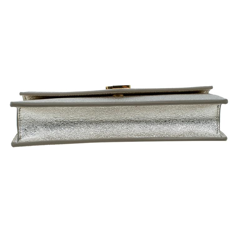 Pre Owned Saint Laurent Paris Silver Textured Leather Envelope Chain Wallet Bag  