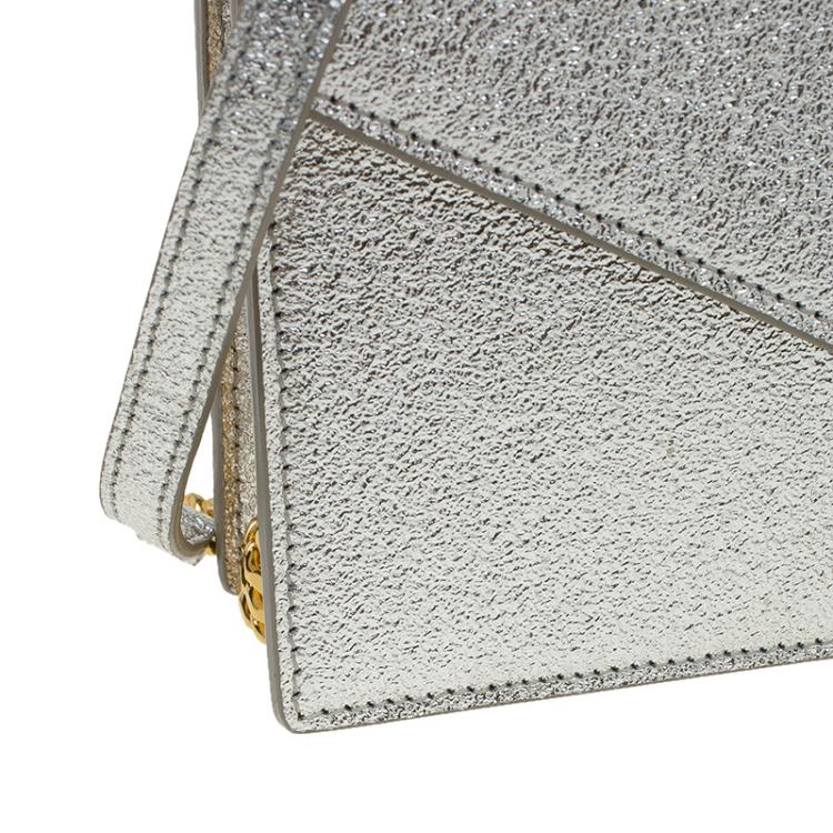 Pre Owned Saint Laurent Paris Silver Textured Leather Envelope Chain Wallet Bag  