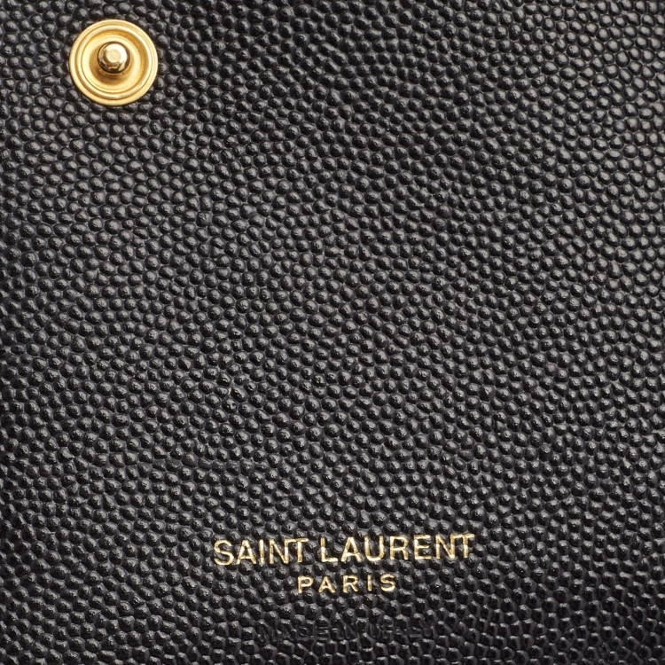 Pre Owned Saint Laurent Black Matelassé Leather Cassandre Zip Compact Wallet