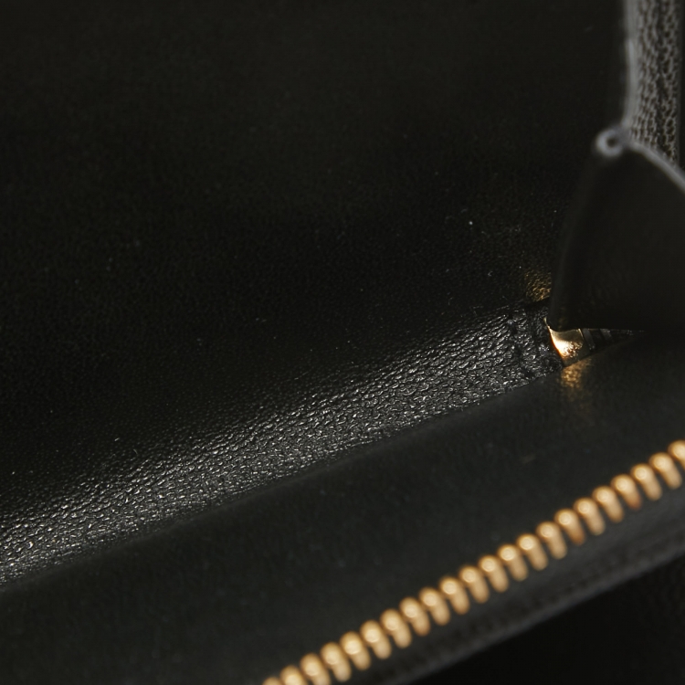 Pre Owned Saint Laurent Black Matelassé Leather Cassandre Compact Wallet