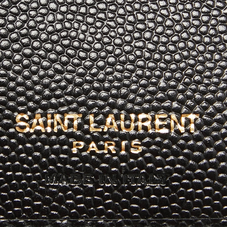 Pre Owned Saint Laurent Black Matelassé Leather Cassandre Compact Wallet