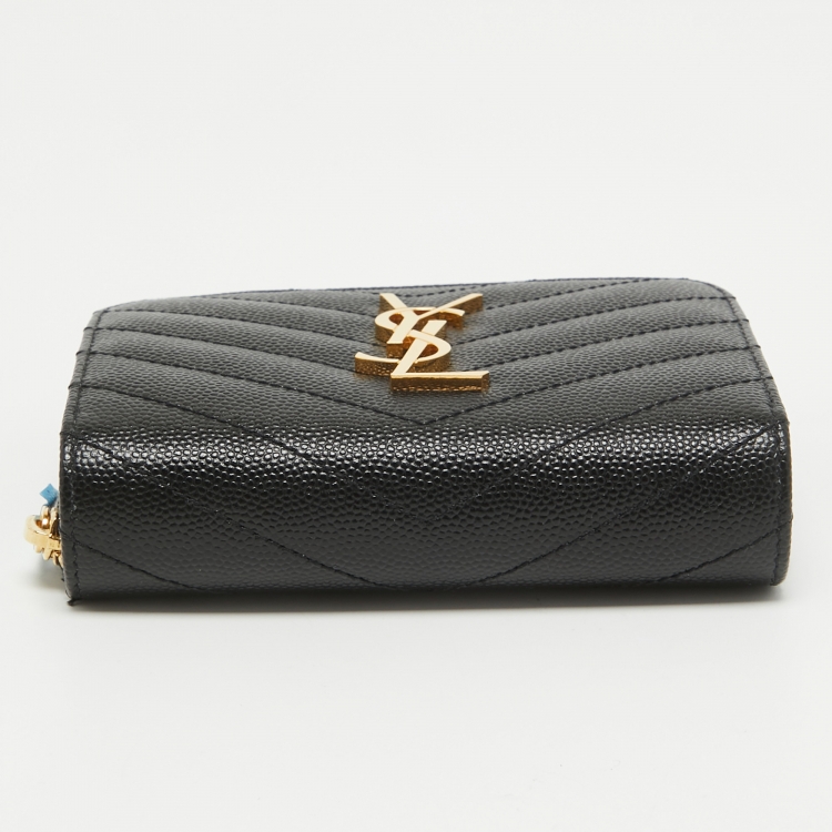 Pre Owned Saint Laurent Black Matelassé Leather Cassandre Compact Wallet