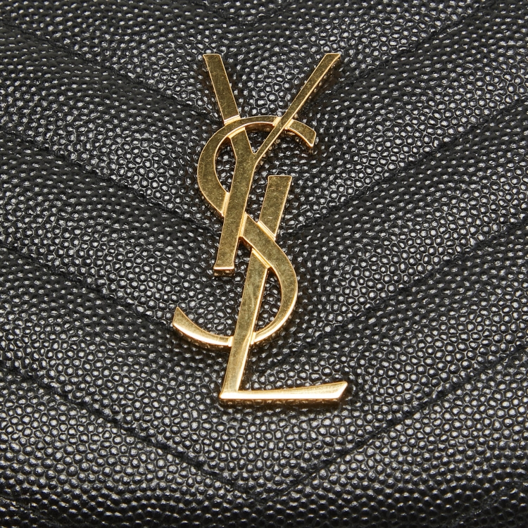 Pre Owned Saint Laurent Black Matelassé Leather Cassandre Compact Wallet