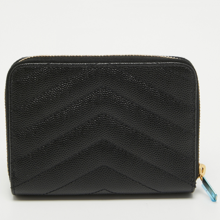 Pre Owned Saint Laurent Black Matelassé Leather Cassandre Compact Wallet