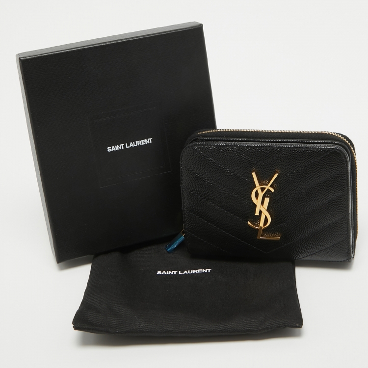 Pre Owned Saint Laurent Black Matelassé Leather Cassandre Compact Wallet